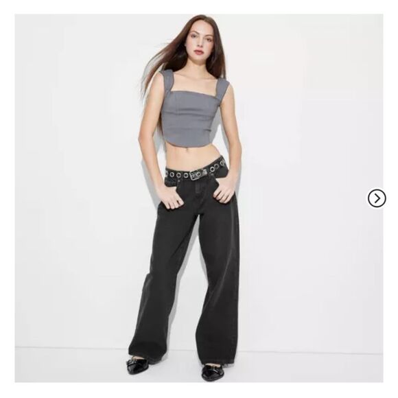 🆕👖Low Rise Wide Leg Baggy Jeans, Washed Black, Sz 17, 16 - Picture 1 of 7